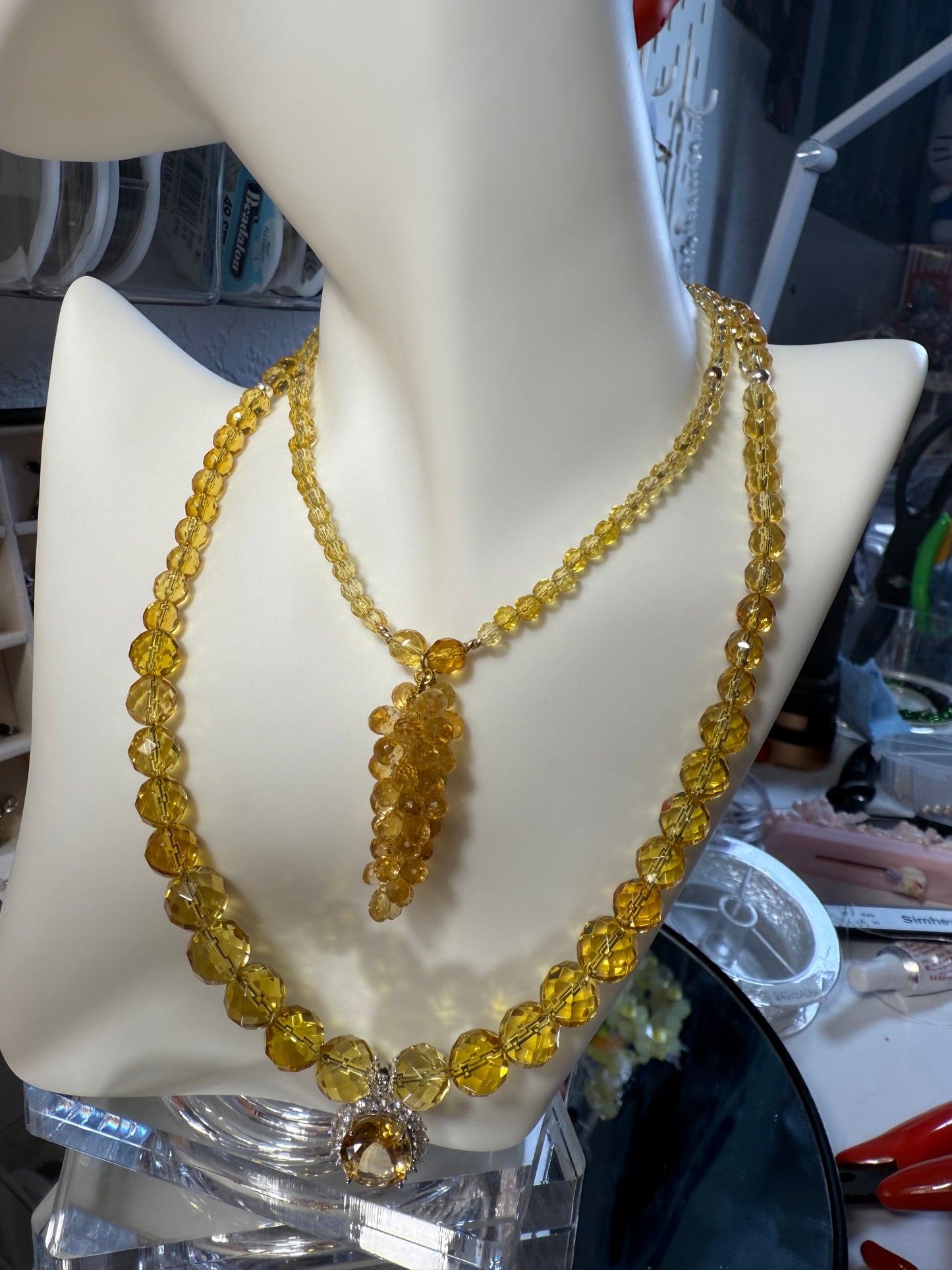 Honey Citrine Cluster Necklace with Rose Gold-Filled Adjustable Locks