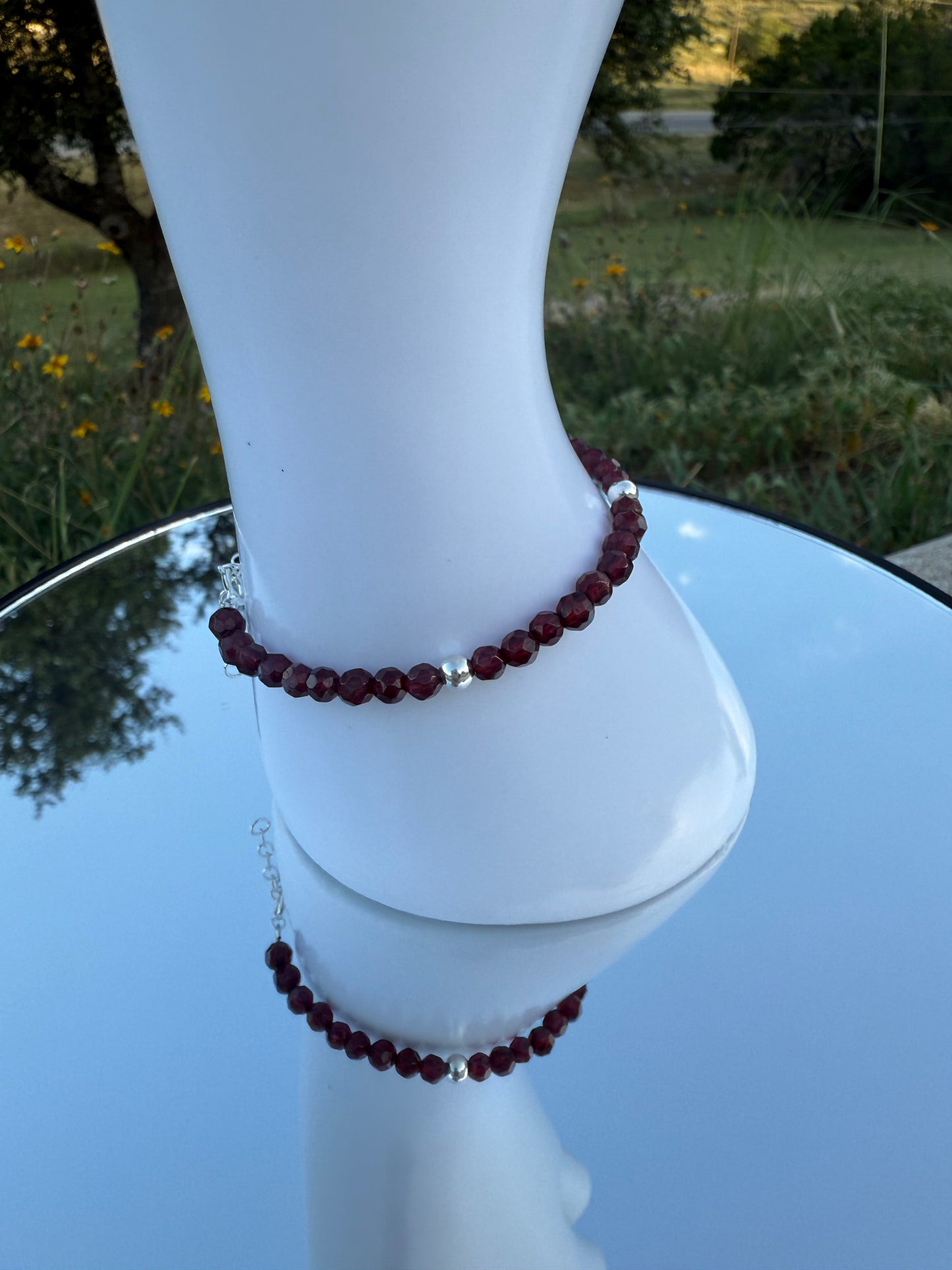 Faceted Garnet Bracelet in 925 Sterling Silver