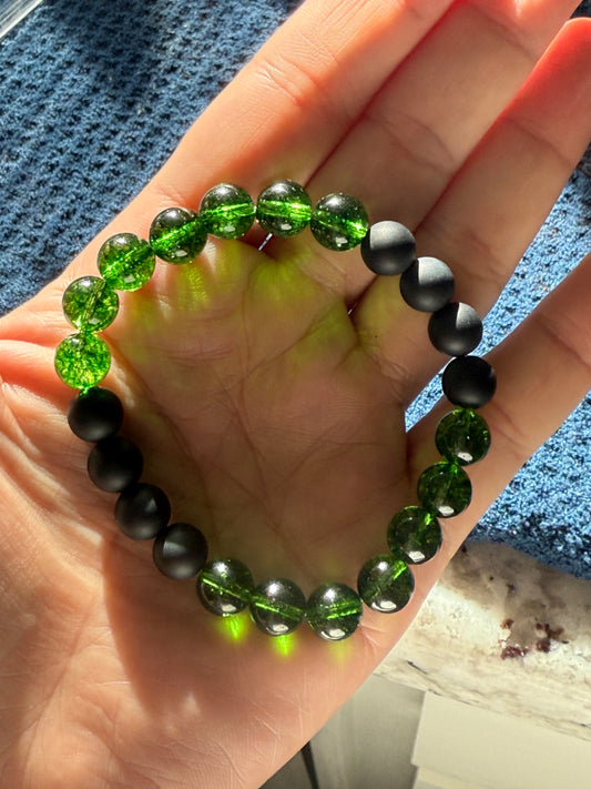 Green Glass & Matte Black Agate Bracelet – Fundraiser for Kerrville Flood Relief
