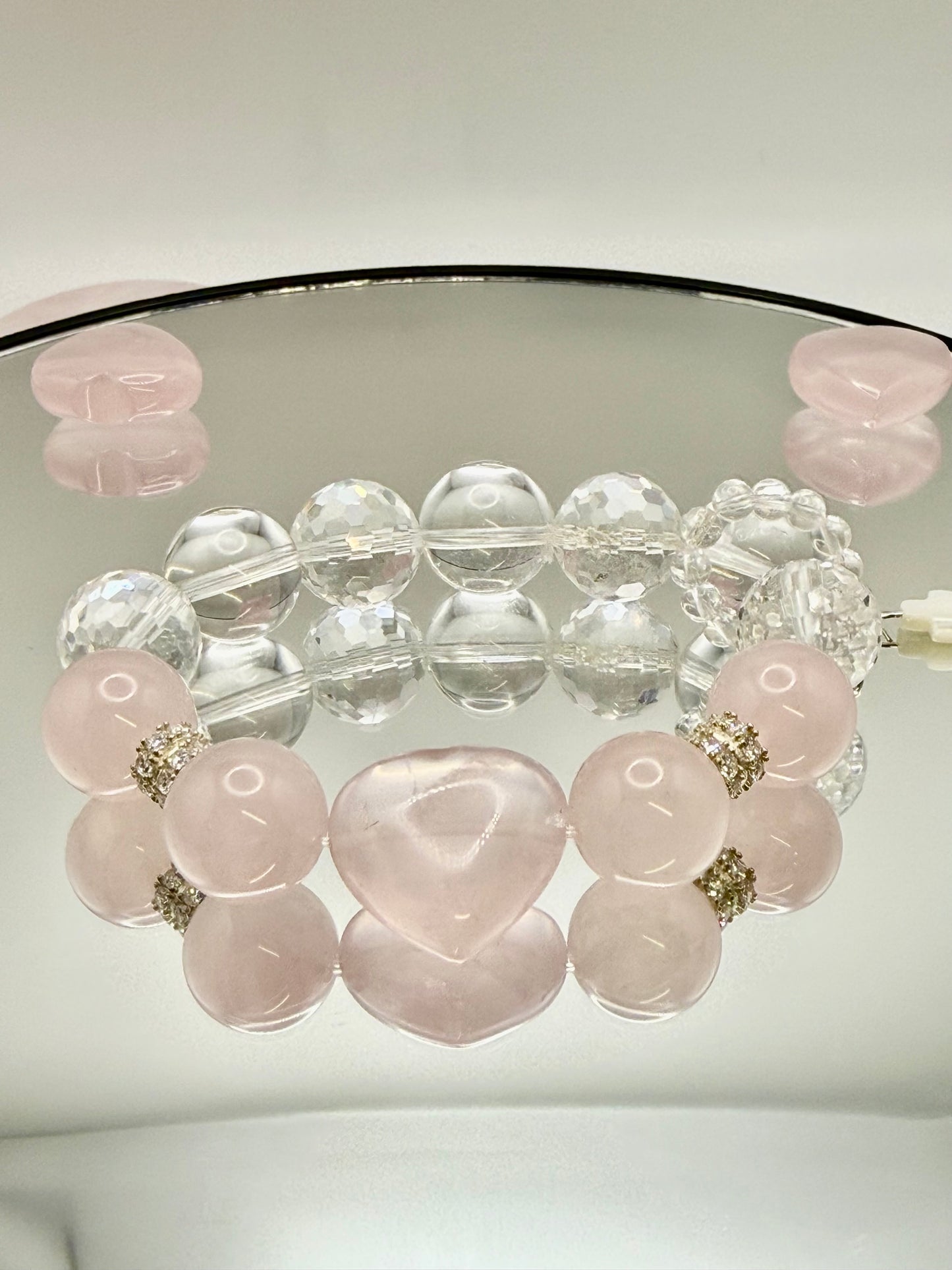 Rose Quartz Heart Statement Bracelet – 20mm | 925 Sterling Silver | 23cm
