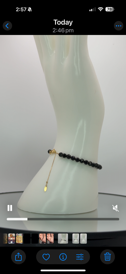 Faceted Black Tourmaline Bracelet on 18k Gold Adjustable Chain