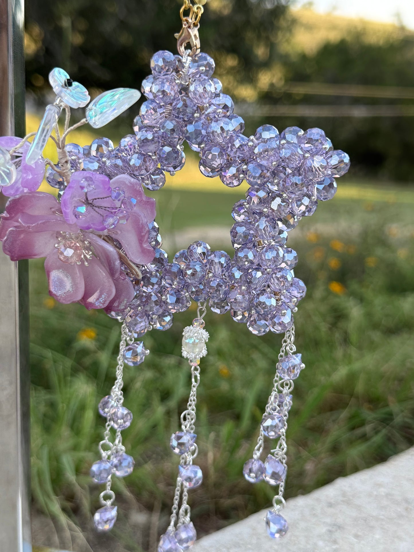 Pink Floral Glass Bead Charm