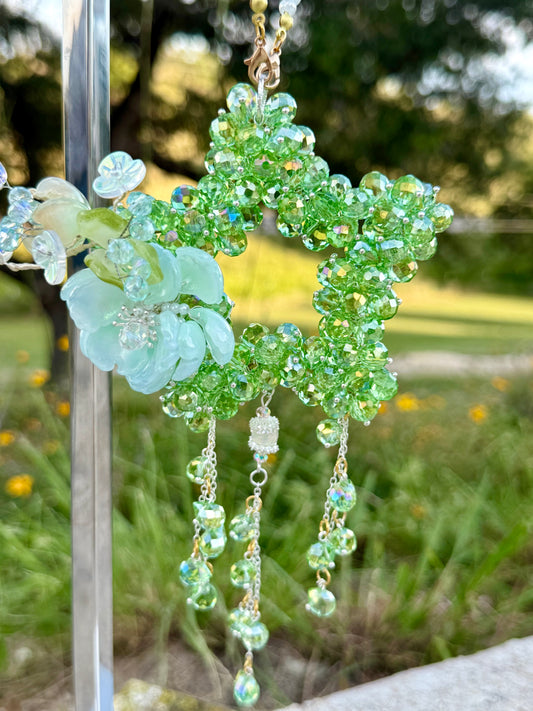 Green Star Glass Bead Car/Bag Charm