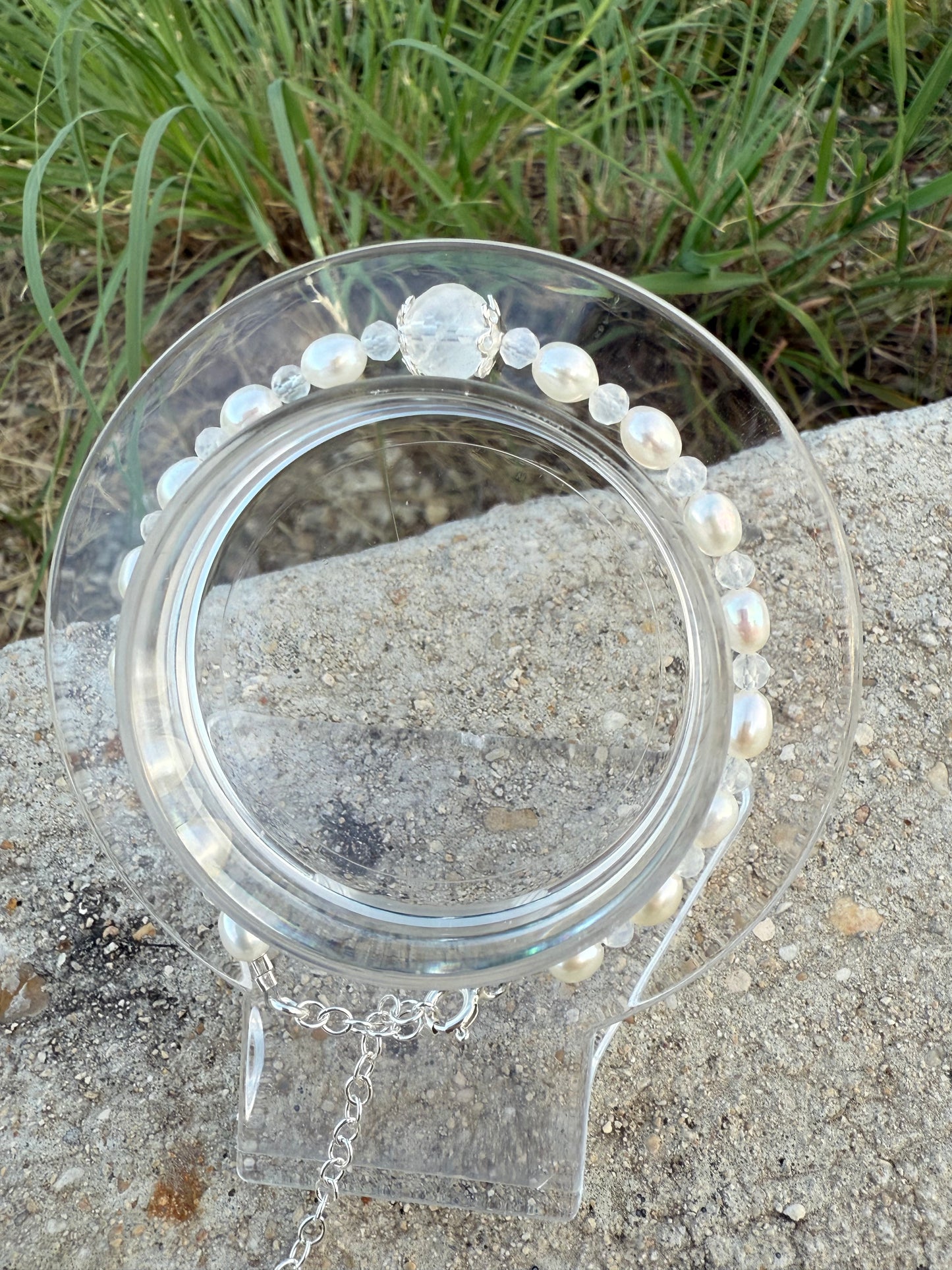 June Birthstone Bracelet – Freshwater Pearl & Faceted Moonstone with Customizable Clasp