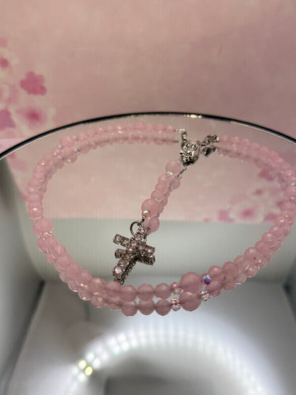 Natural Gemstone Rosary Car Charm – Handmade Faith Car Accessory