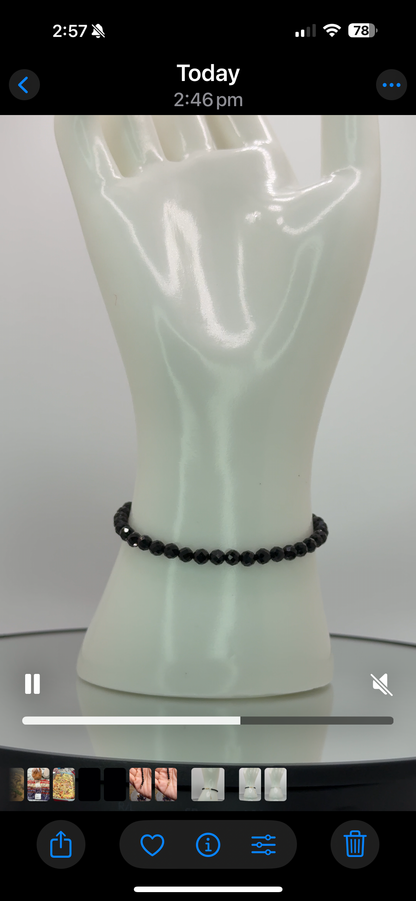 Faceted Black Tourmaline Bracelet on 18k Gold Adjustable Chain