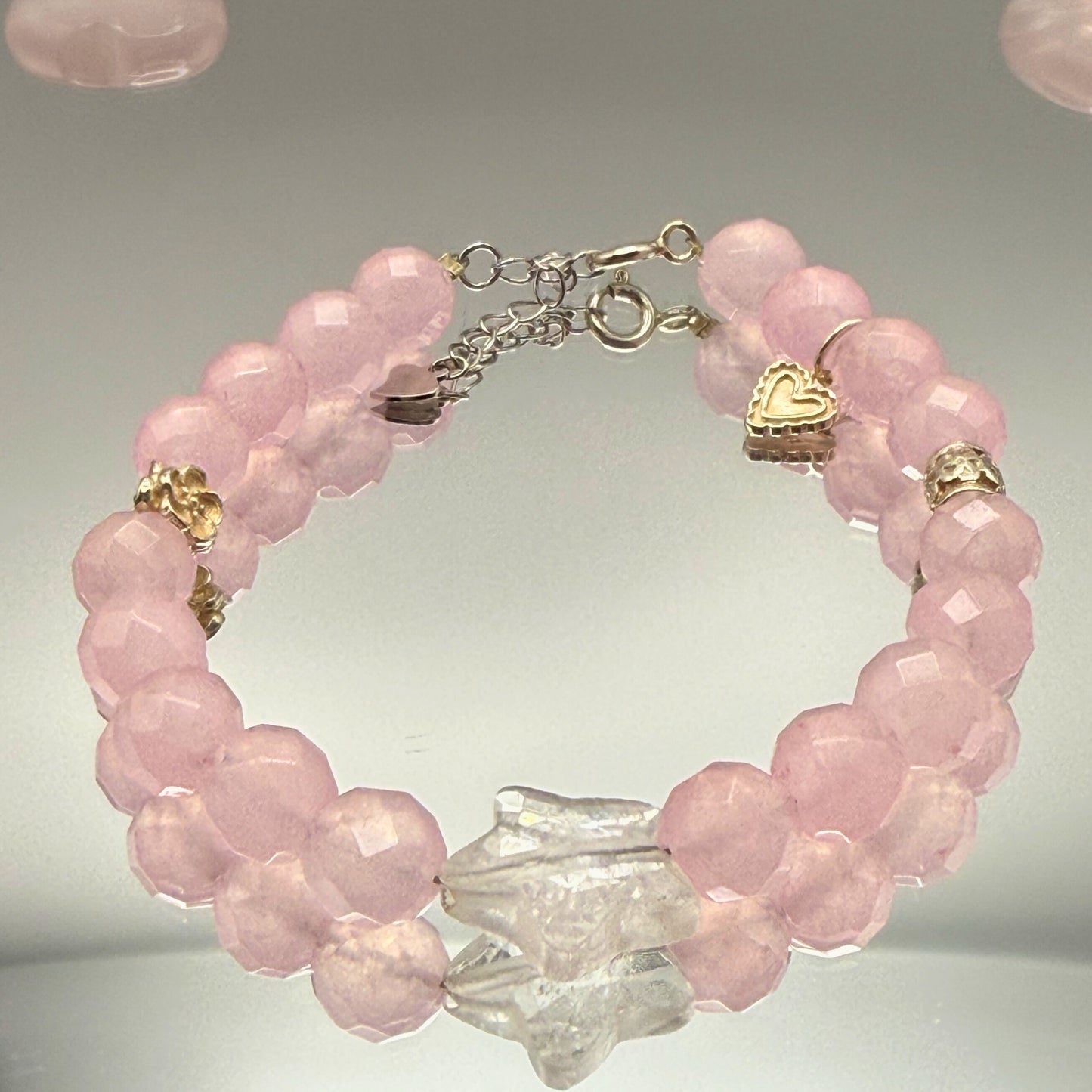 Rose Quartz Bracelet 10mm Faceted | 925 Sterling Silver Adjustable