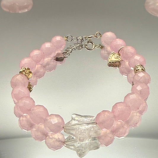 Rose Quartz Bracelet 10mm Faceted | 925 Sterling Silver Adjustable