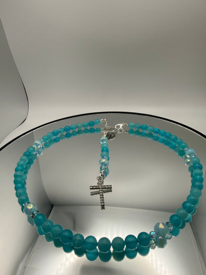 Natural Gemstone Rosary Car Charm – Handmade Faith Car Accessory