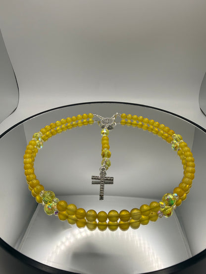 Natural Gemstone Rosary Car Charm – Handmade Faith Car Accessory