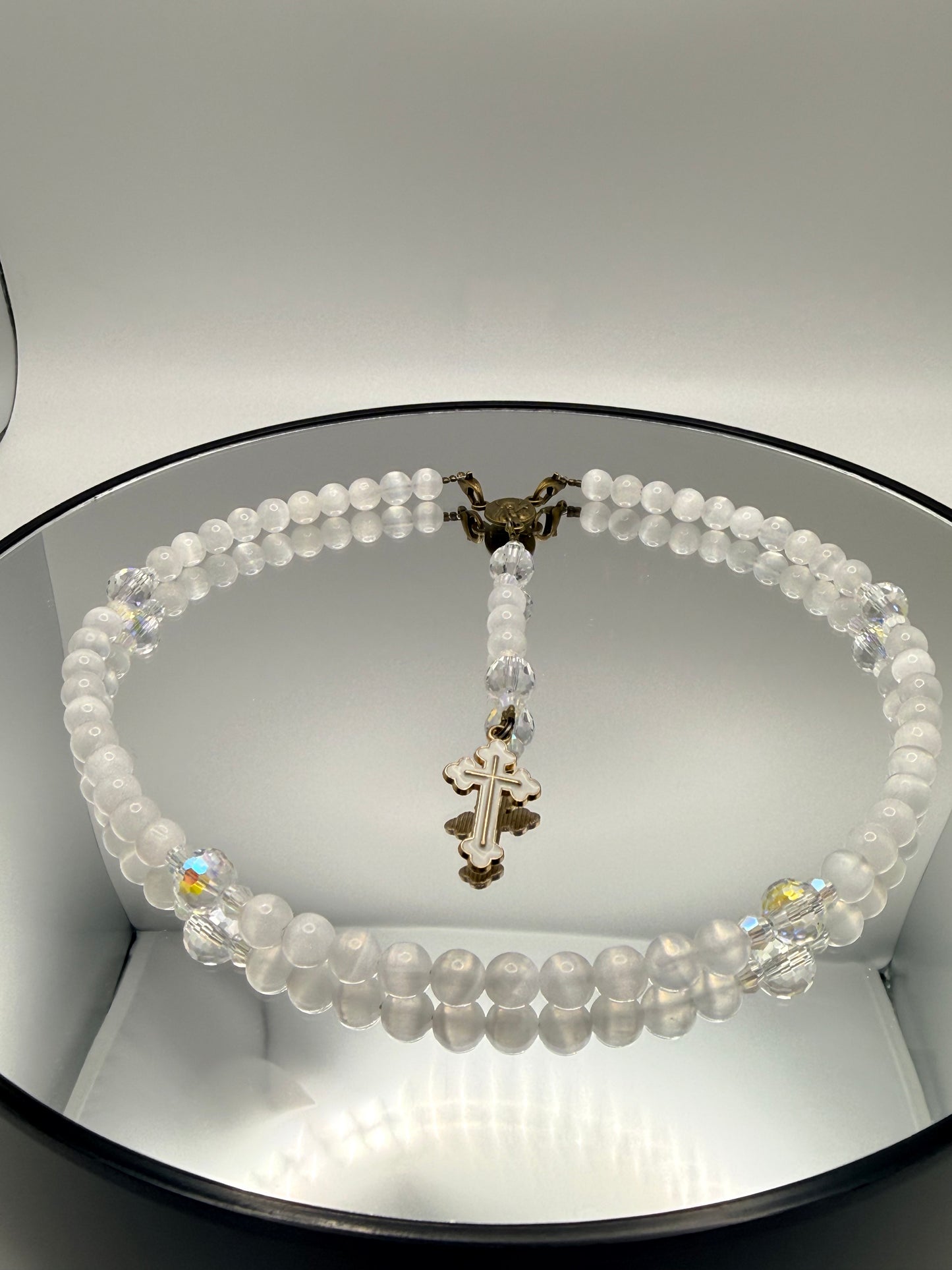 Natural Gemstone Rosary Car Charm – Handmade Faith Car Accessory