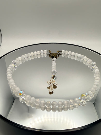 Natural Gemstone Rosary Car Charm – Handmade Faith Car Accessory
