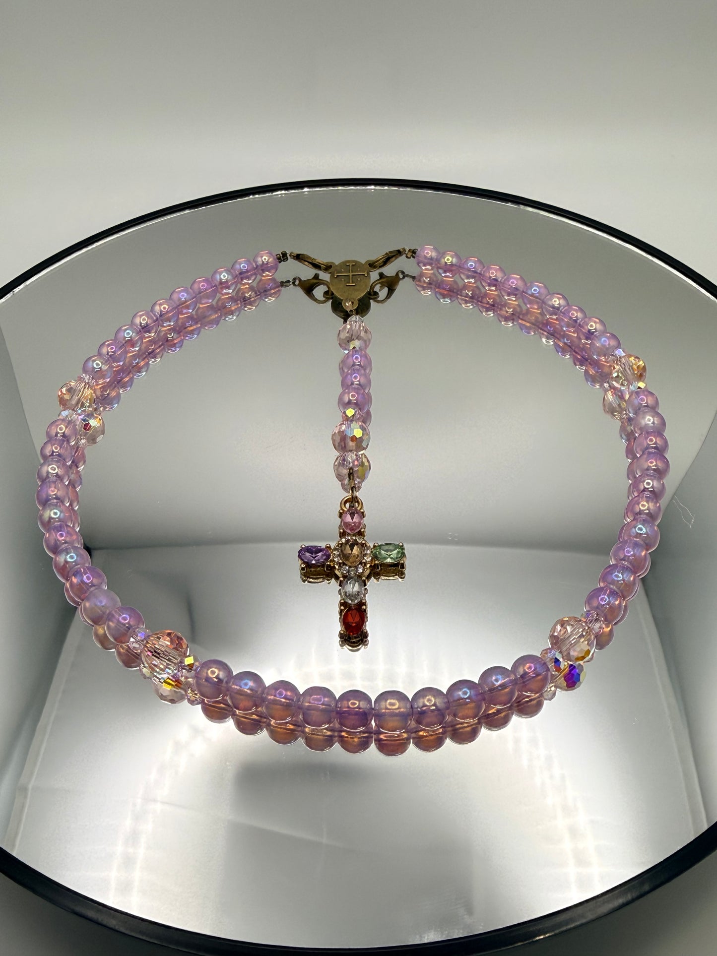 Natural Gemstone Rosary Car Charm – Handmade Faith Car Accessory