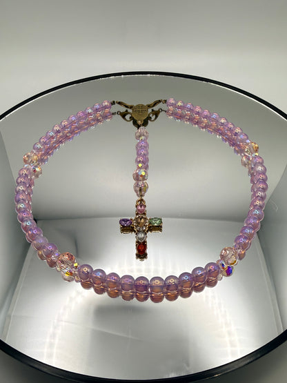 Natural Gemstone Rosary Car Charm – Handmade Faith Car Accessory