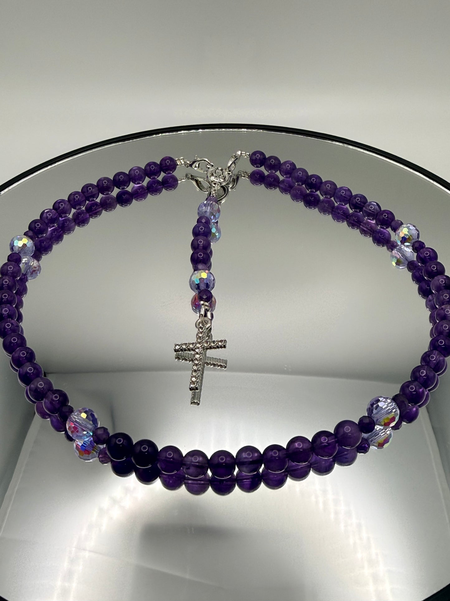 Natural Gemstone Rosary Car Charm – Handmade Faith Car Accessory