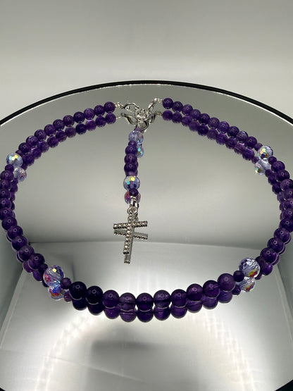 Natural Gemstone Rosary Car Charm – Handmade Faith Car Accessory