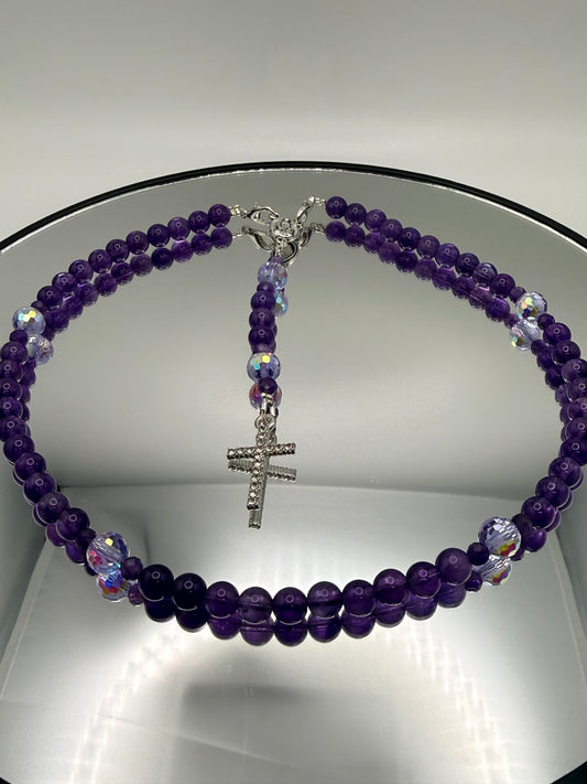 Natural Gemstone Rosary Car Charm – Handmade Faith Car Accessory