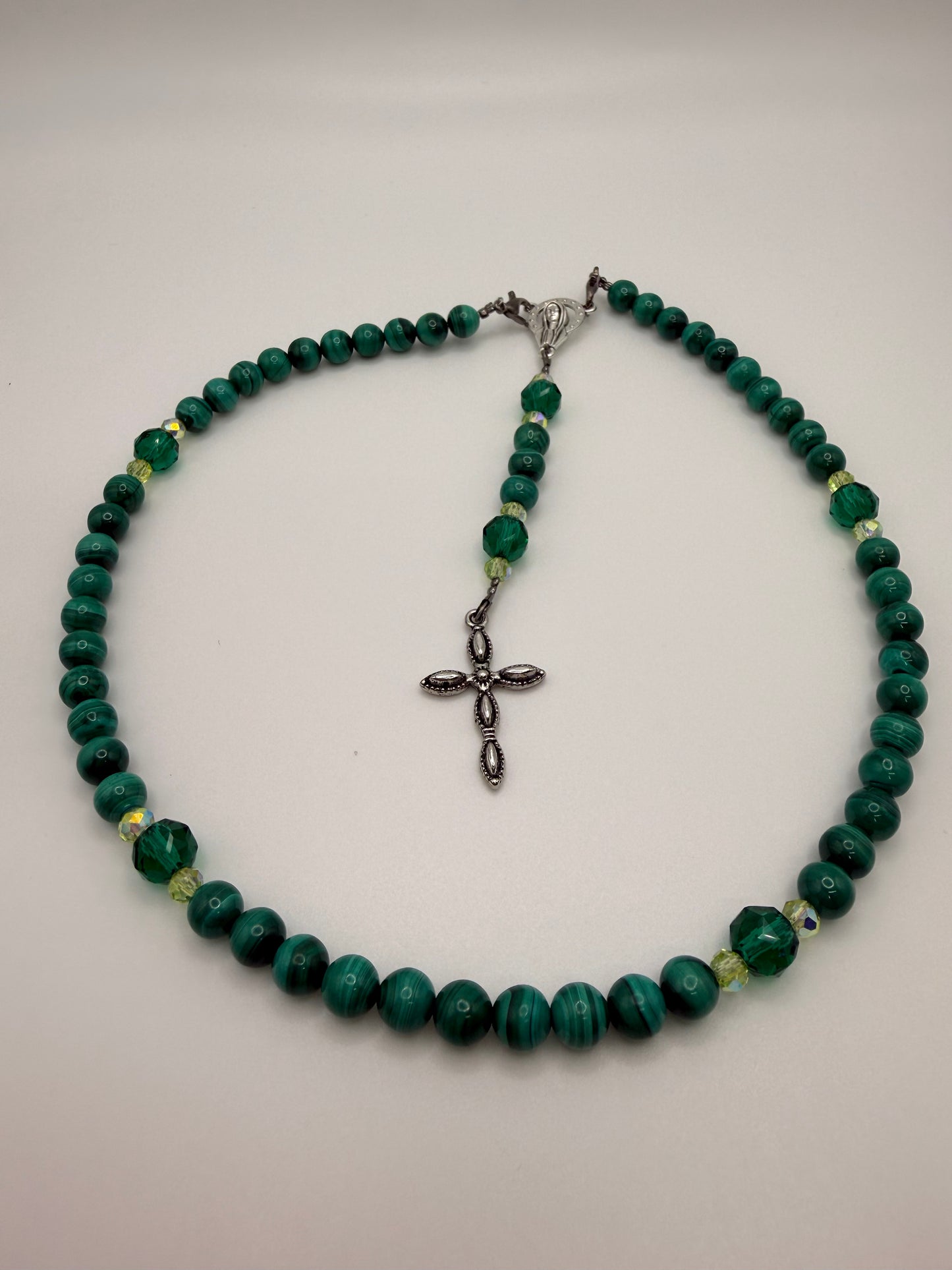 Natural Gemstone Rosary Car Charm – Handmade Faith Car Accessory