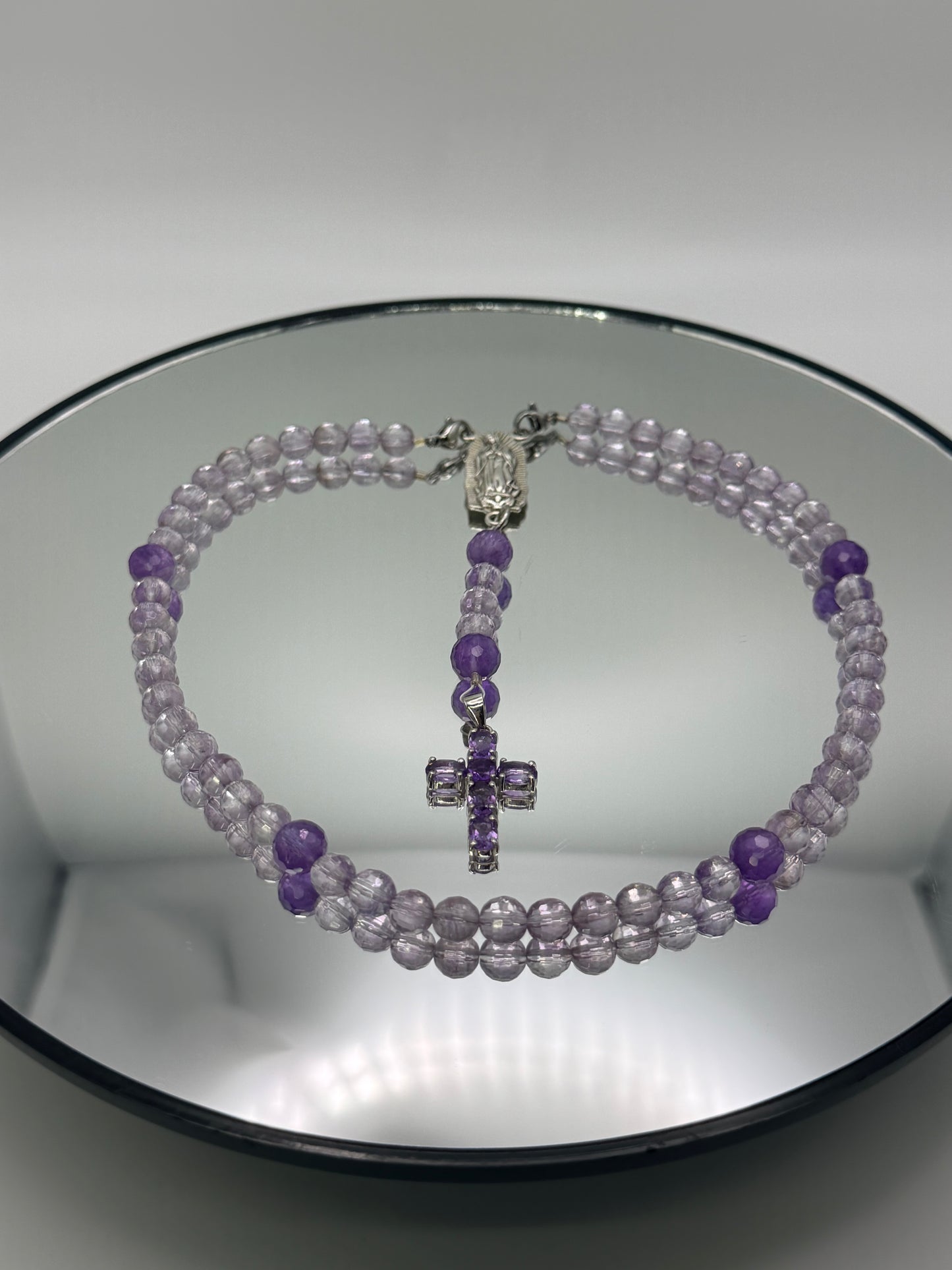 Natural Gemstone Rosary Car Charm – Handmade Faith Car Accessory