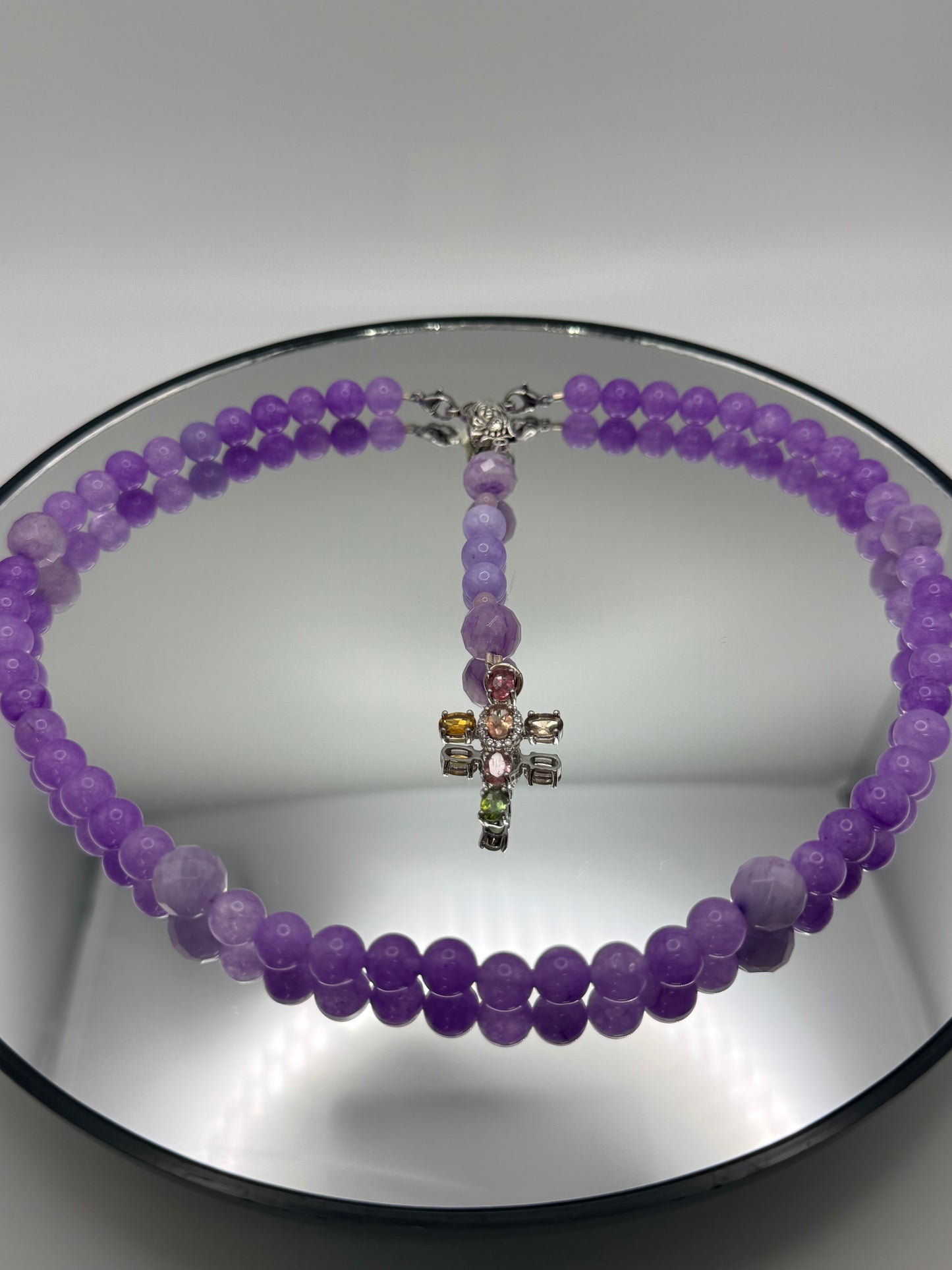 Natural Gemstone Rosary Car Charm – Handmade Faith Car Accessory