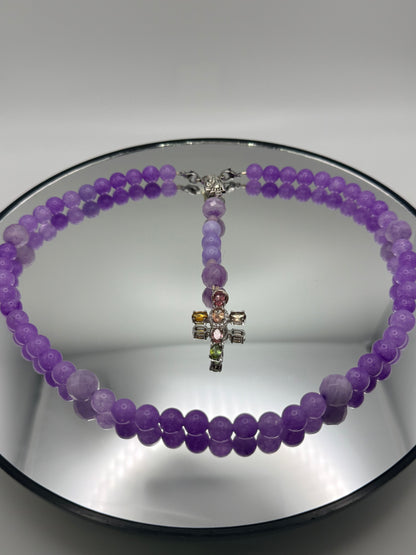 Natural Gemstone Rosary Car Charm – Handmade Faith Car Accessory