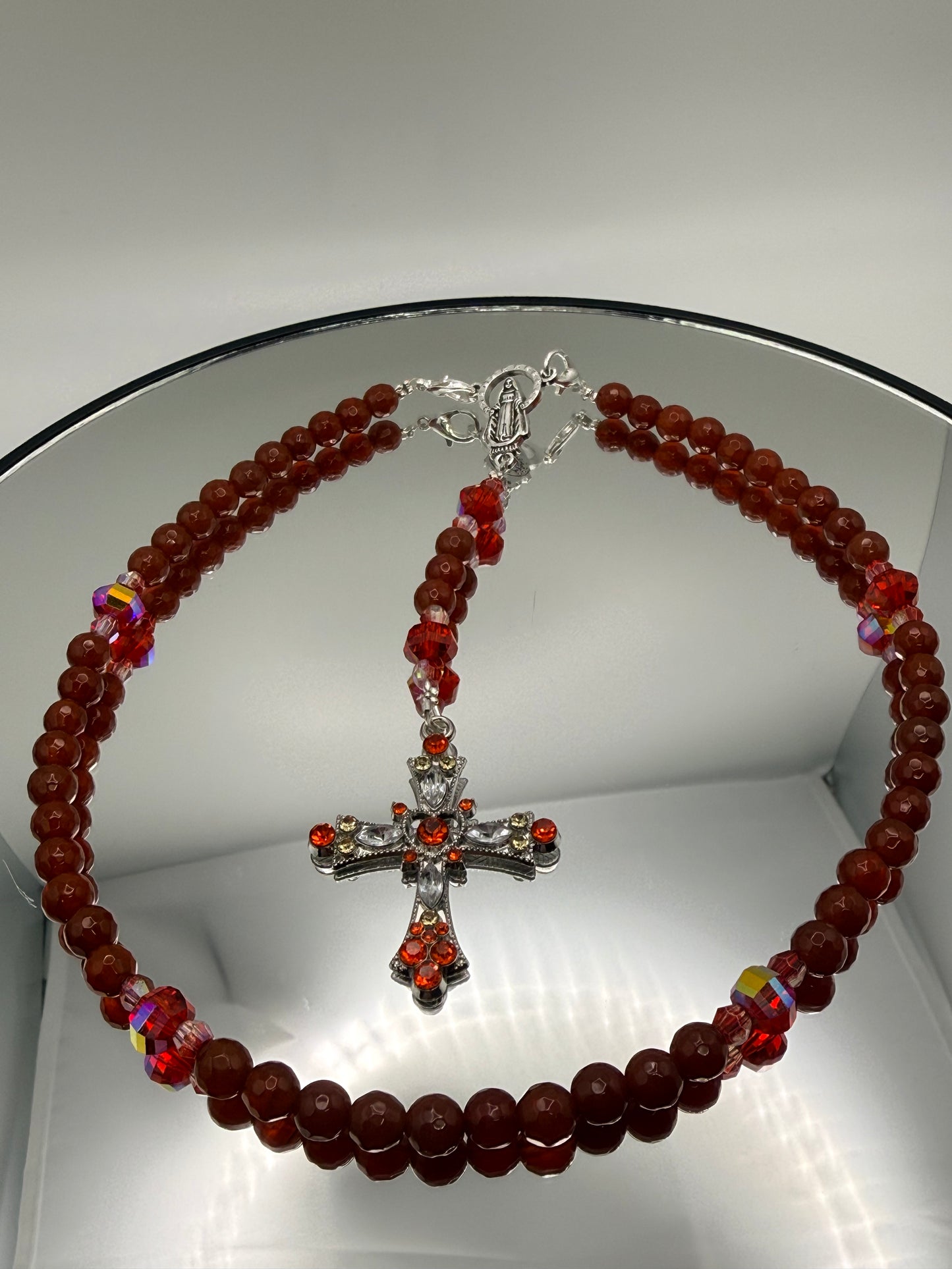 Natural Gemstone Rosary Car Charm – Handmade Faith Car Accessory