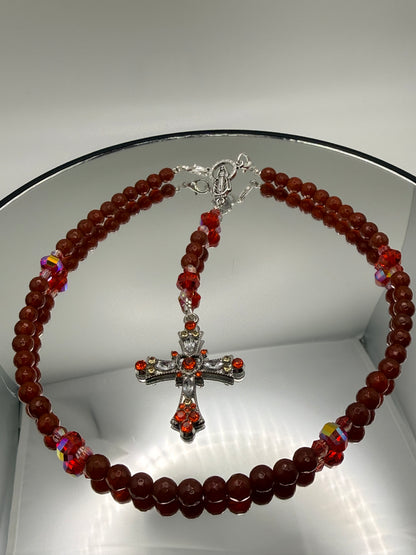 Natural Gemstone Rosary Car Charm – Handmade Faith Car Accessory