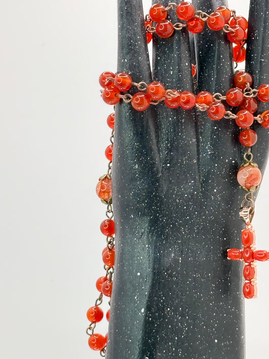 Carnelian & Coral Rosary – 925 Sterling Silver Cross