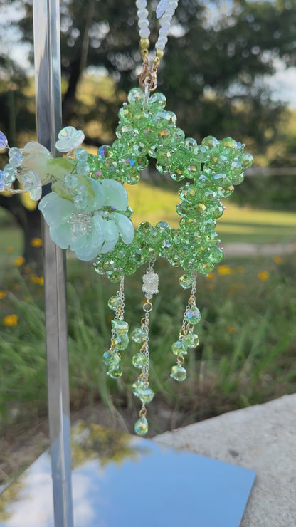 Green Star Glass Bead Car/Bag Charm