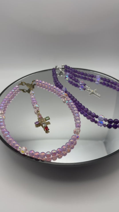 Natural Gemstone Rosary Car Charm – Handmade Faith Car Accessory