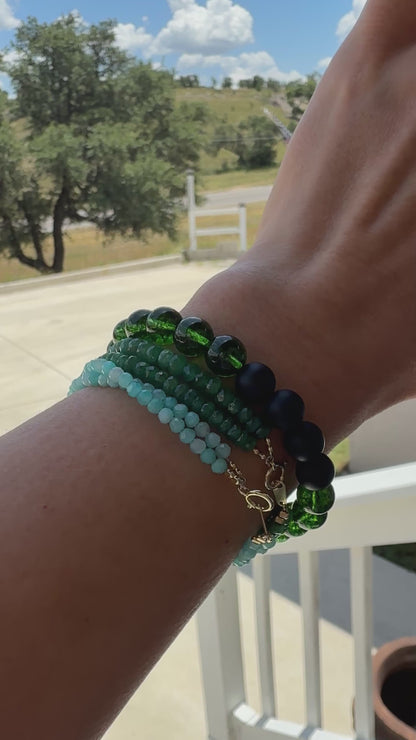 Green Glass & Matte Black Agate Bracelet – Fundraiser for Kerrville Flood Relief